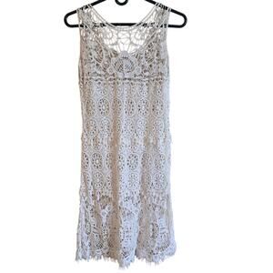 Pinky cream crochet dress size large boho